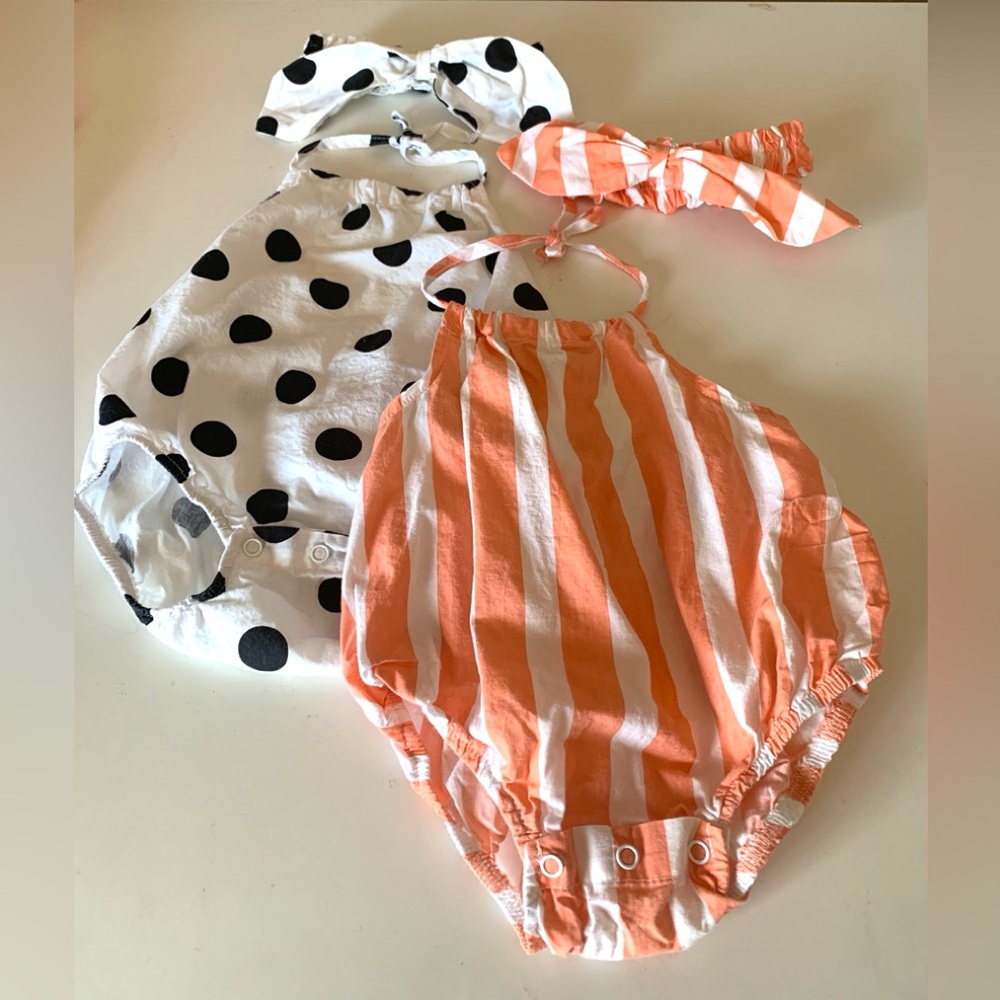 Shein Infant Girl Set of 2 Halter Rompers and matching headbands